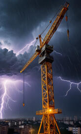 a tall crane with a cloudy sky