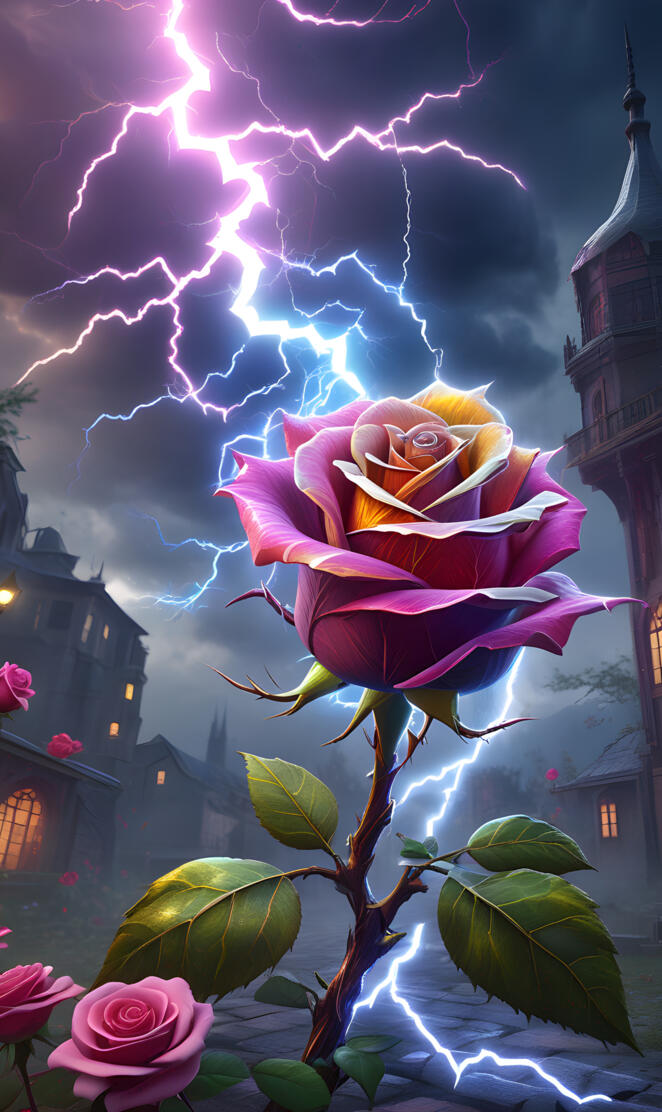 a rose in front of thunders