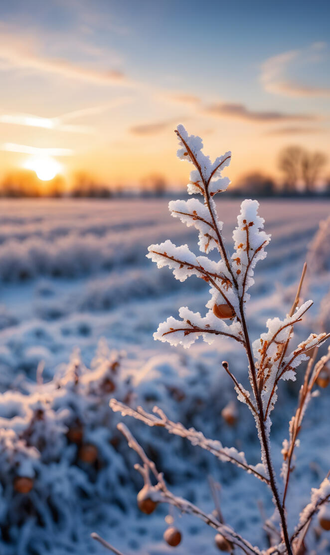 a close up of a tree branch with snow on it