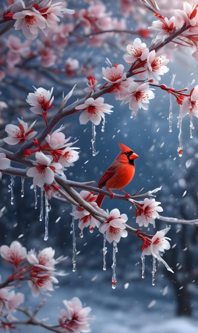 a bird sitting on a branch with pink flowers