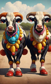 Texas bulls with clown shoes