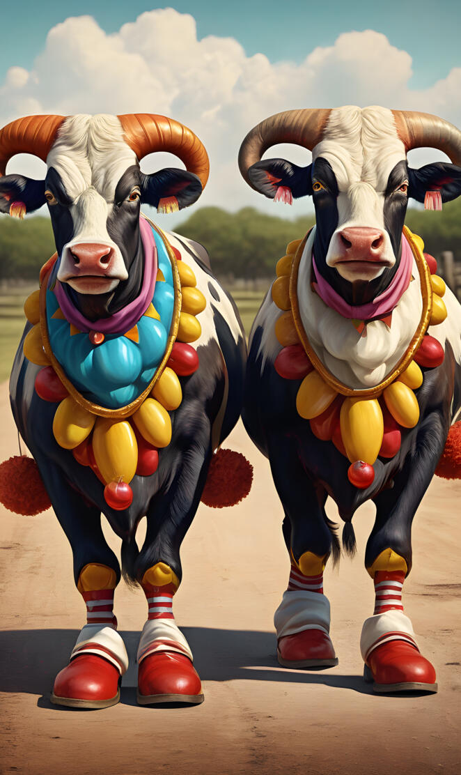 Texas bulls with clown shoes