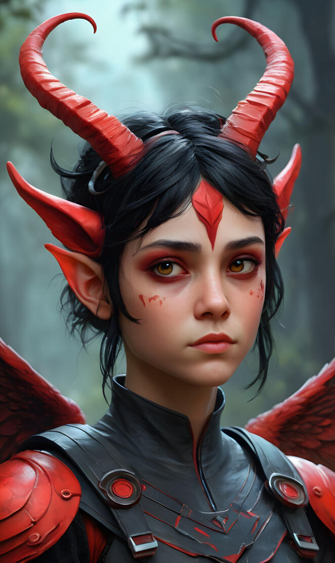 pixie in red and black