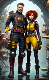 steampunk Isabella characters protective suits