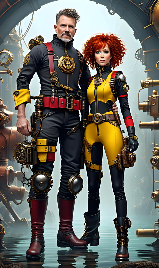 steampunk Isabella characters protective suits