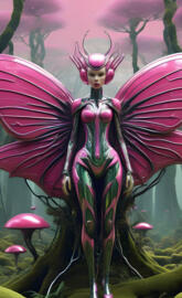 Pink sci-fi woman fairy
