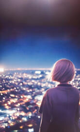 Girl watching the city night