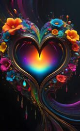 Dark sci-fi heart eclipse & flowers