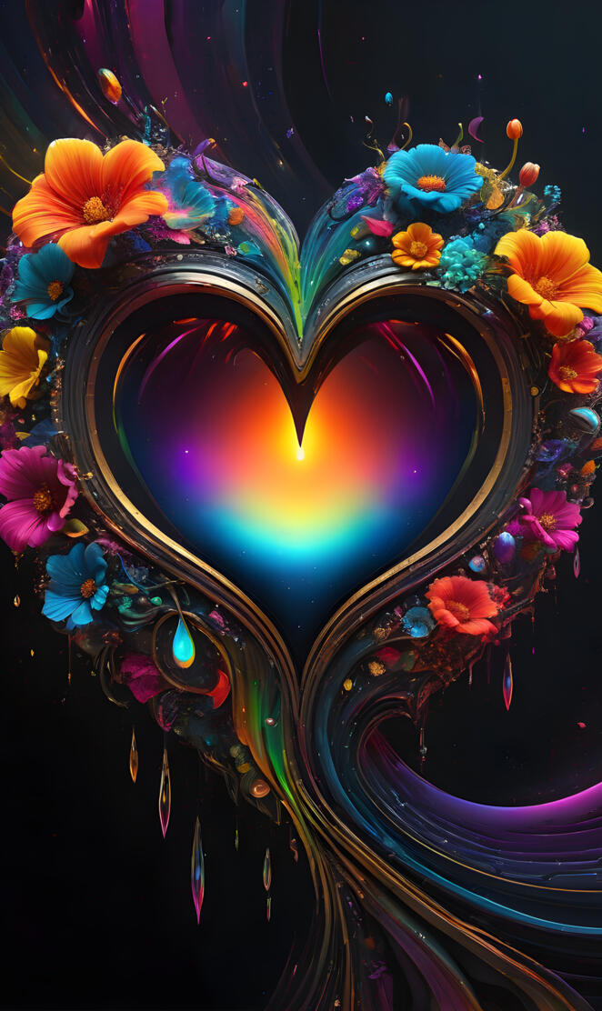 Dark sci-fi heart eclipse & flowers