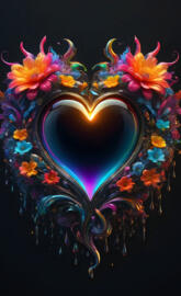 Dark sci-fi heart eclipse & flowers