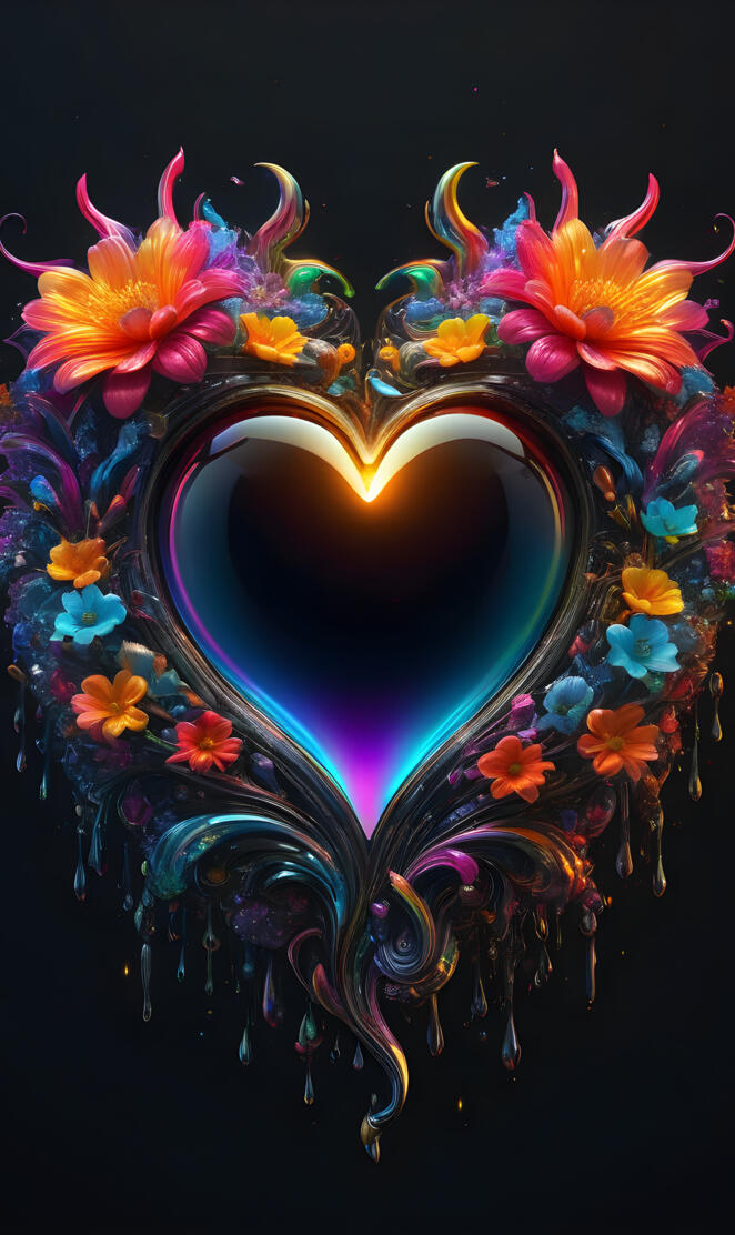 Dark sci-fi heart eclipse & flowers