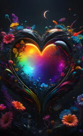 Dark sci-fi heart eclipse & flowers