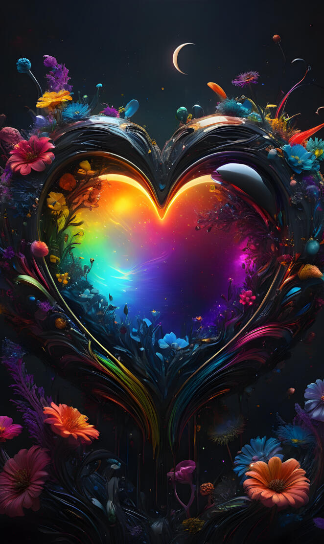 Dark sci-fi heart eclipse & flowers