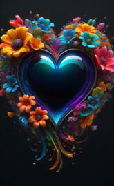 Dark sci-fi heart eclipse & flowers