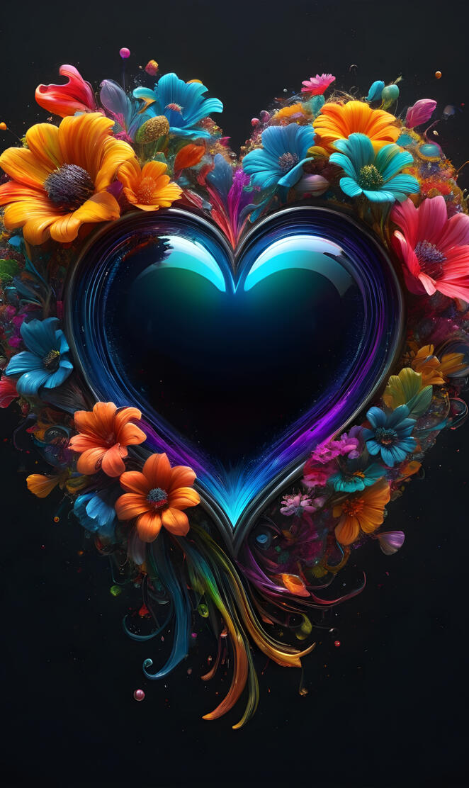 Dark sci-fi heart eclipse & flowers