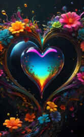 Dark sci-fi heart eclipse & flowers