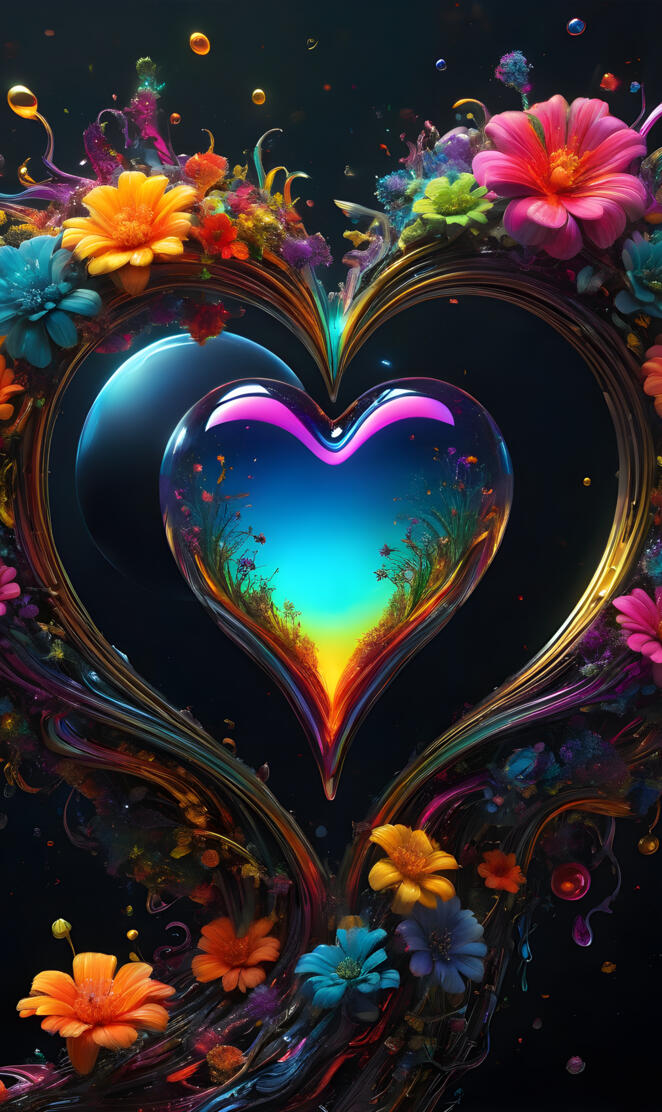 Dark sci-fi heart eclipse & flowers