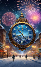 pocket watch and fireworks