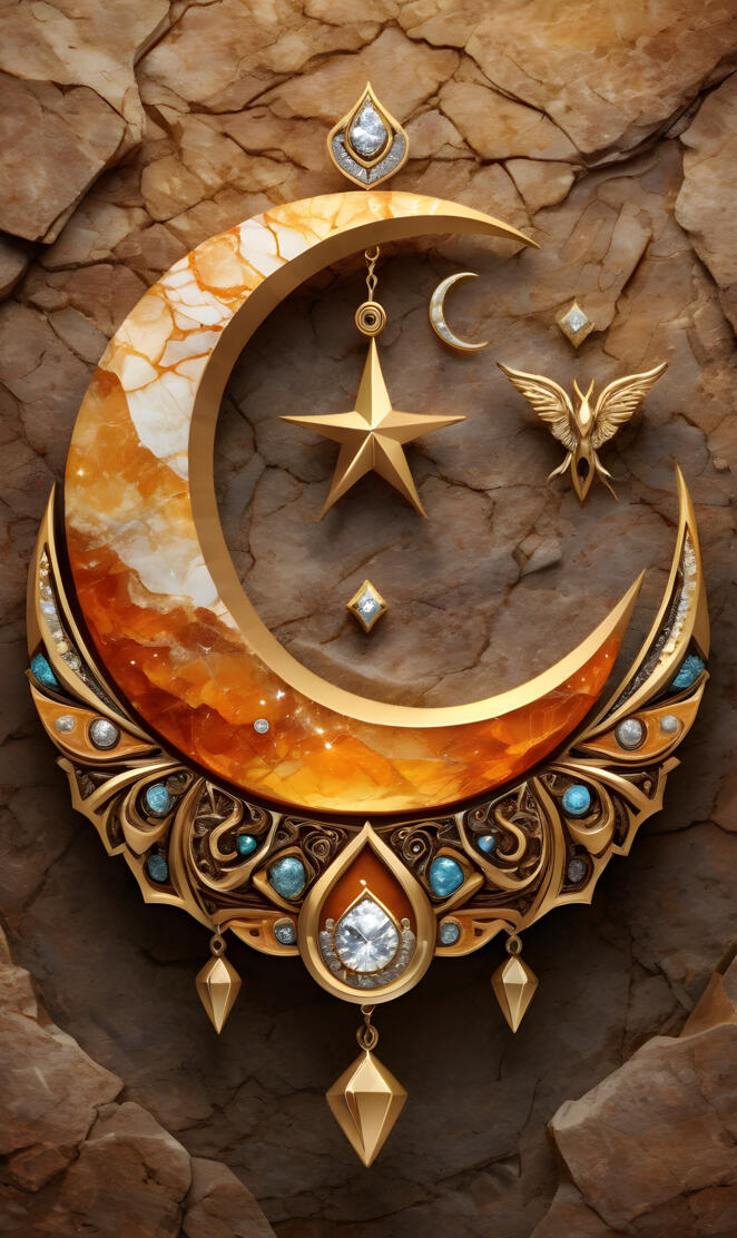 earthy tones crescent moon with star