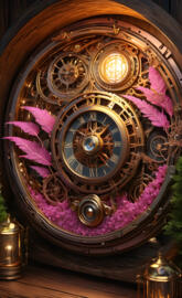 a clock with purple flowers
