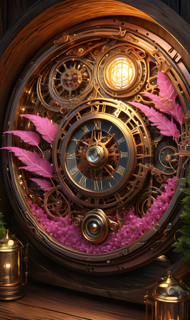 a clock with purple flowers