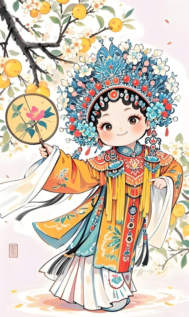 Charming Chinese Opera Cartoon Wallpaper
