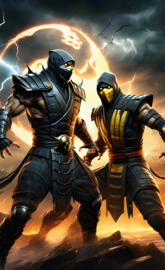 Scorpion and Noob Saibot about to fight