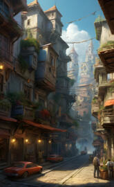 a street with cars and buildings on both sides