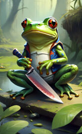 frog holding a knifefrog holding a knife