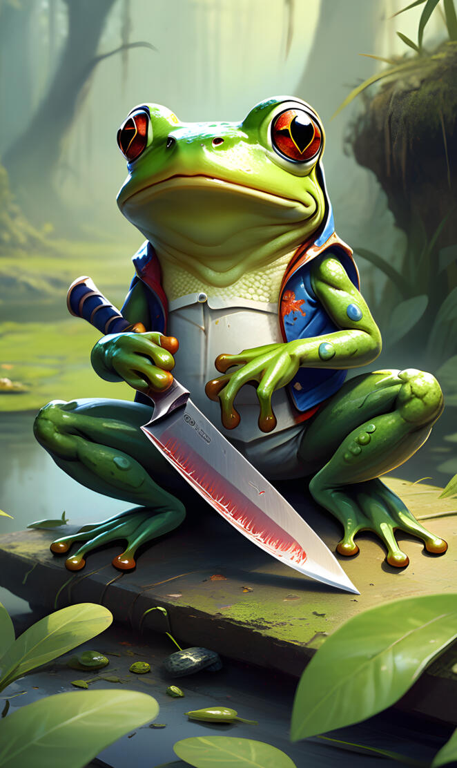 frog holding a knifefrog holding a knife