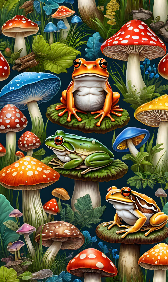 frogs and mushrooms