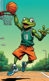 frog playing basketball