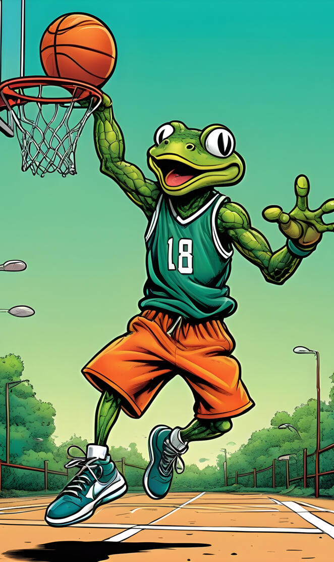 frog playing basketball