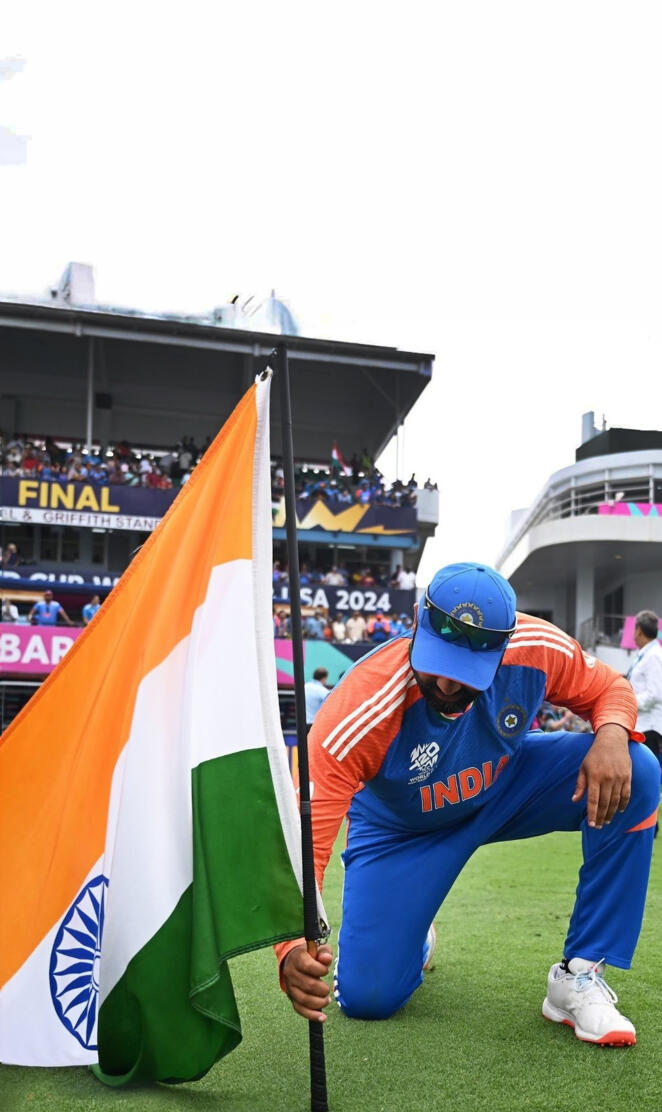 Rohit Sharma Holding Indian Flag T20 world cup winner