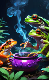 frogs kn the mushrooms world