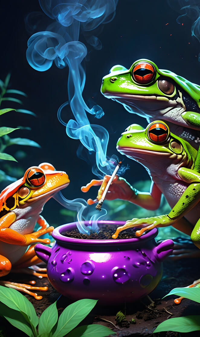 frogs kn the mushrooms world