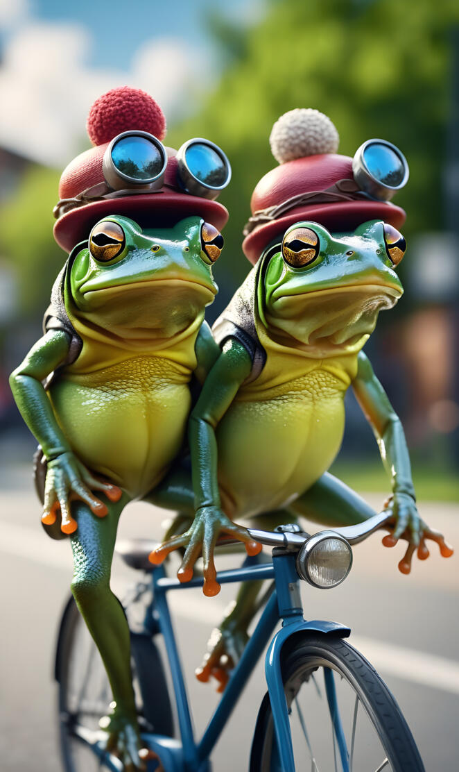Frogs riding tandem