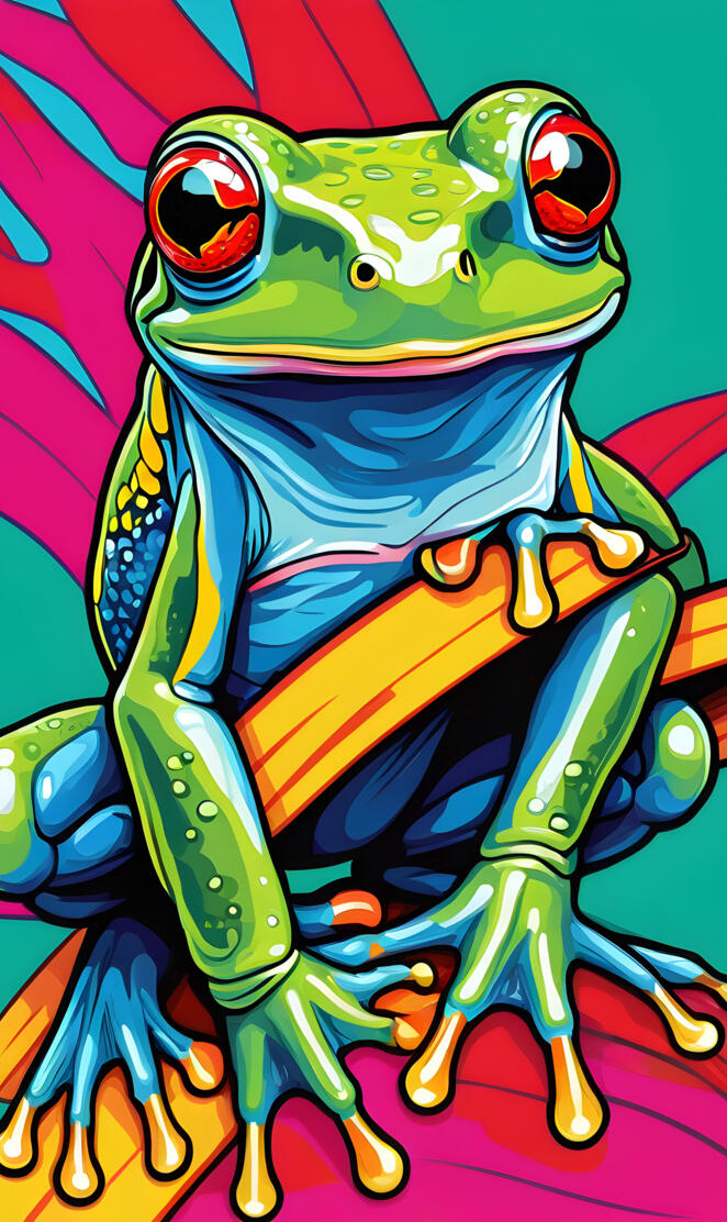 pop art red eye tree frog