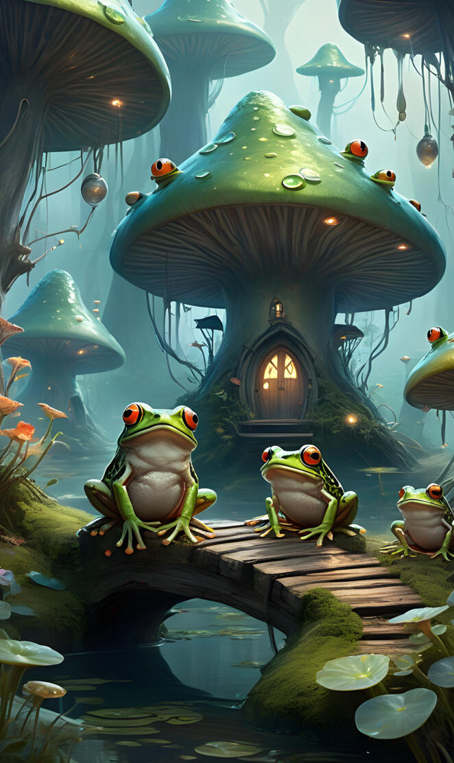 Frogs Mushroom Village