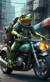 cosmonauts frogs in motorcycle cyberpun