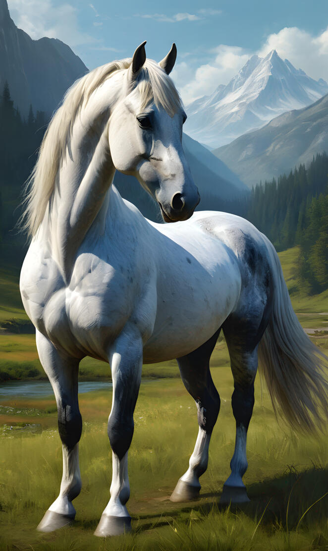 majestic creations White horse and mountains