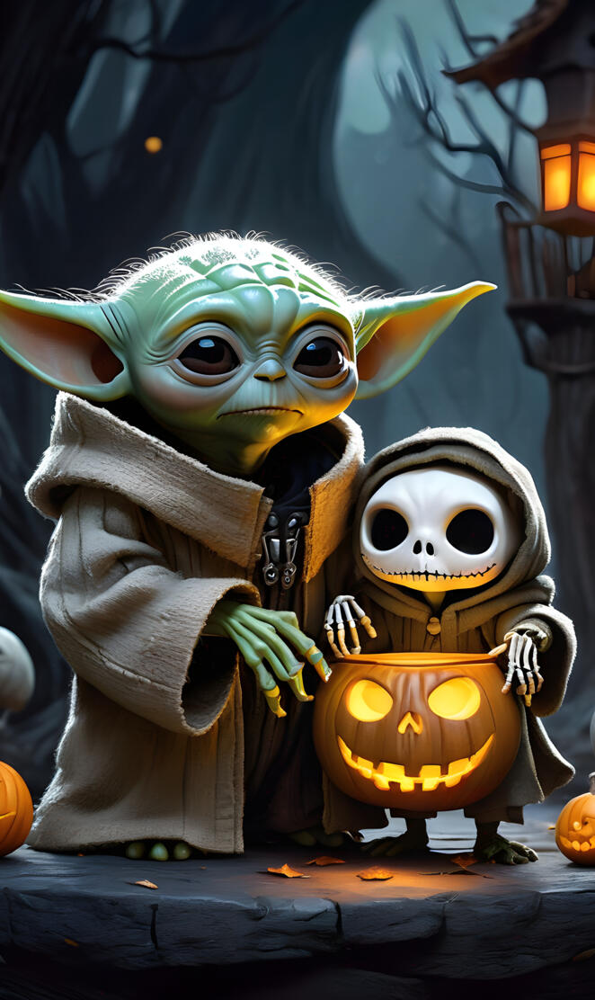 Baby Yoda and Jack Skeleton