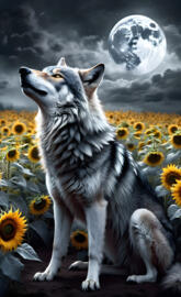 Wolf in sunflower field