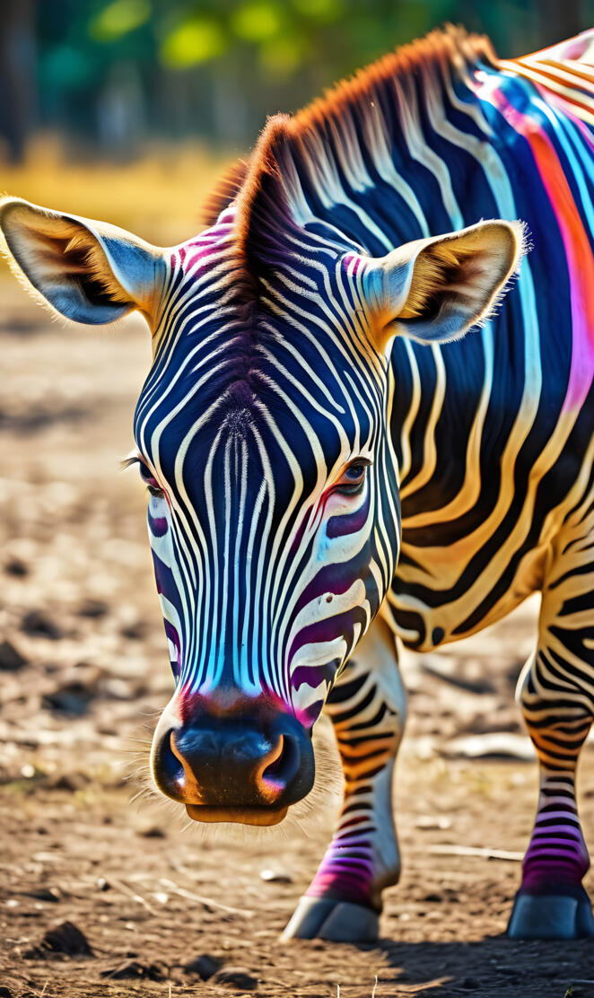 a zebra with a colorful mane