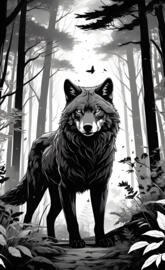 a black and white photo of a tiger in a forest