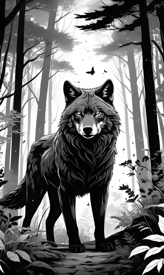 a black and white photo of a tiger in a forest