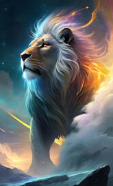 a lion with a fiery mane