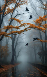 a group of birds flying in the sky over a river