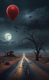 Dark Si Fi. Red Balloon. Full Moon