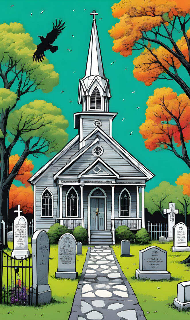 creepy Church, cemetery, graveyard